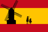 Bandera de España con Don Quijote y el Molino de viento