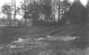 Pig's Meadow; railroad ties. Built by the Chekists when their truck was bogged down. Seven out of ten corpses were buried under it.