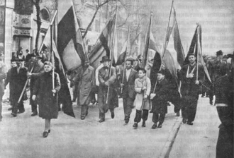 Демонстранты на Кольцевом проспекте в Будапеште