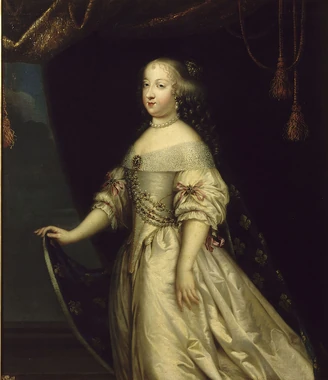 Portrait of Queen Marie Thérèse of France in white wearing Fleur-de-lis by an anonymous member of the French School