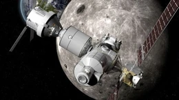 Die internationale Raumstation Space Gateway versorgt die planetare Mondbasis seit 2014 mit Nachschub und soll 2030 helfen, eine Marsmission umzusetzen