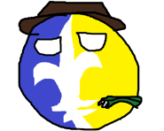 Louisianaball, the personification of Louisiana. The hat is a stereotype of Louisianan fashion and the cotton represents the country's enormous cotton industry.