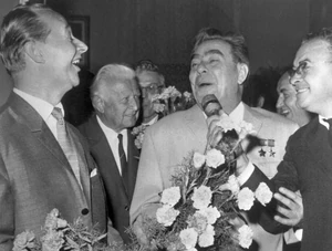 Dubček with Leonid Brezhnev, the General Secretary of the Soviet Communist Party and one of the leaders of the Soviet Union, in 1969.