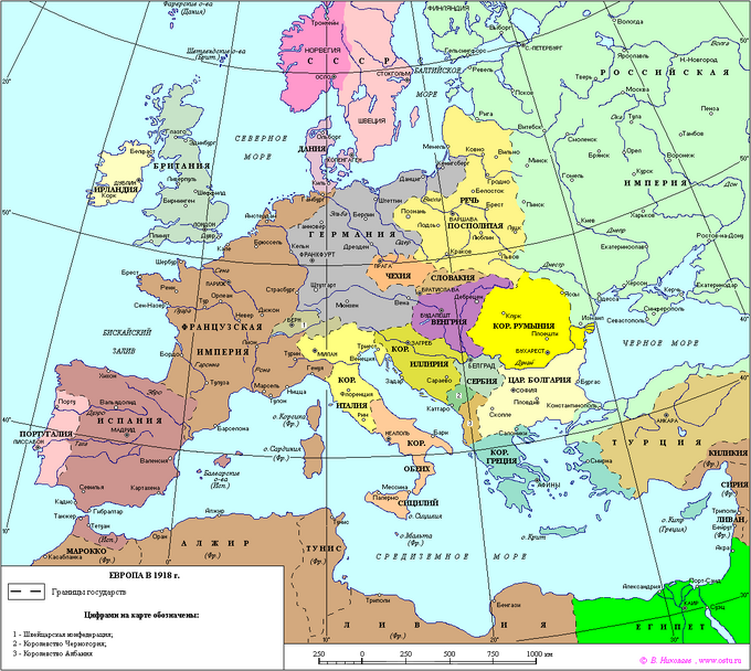 Европа в 1918 году карта