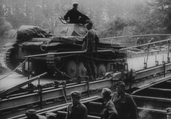 PzKpfw II pontoon bridge over Berounka River near Prague (WFAC)