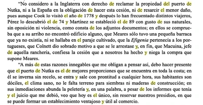 Carta de Quadra sobre el conflicto en Nootka