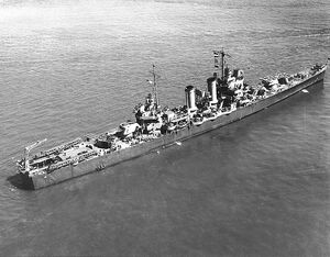 USS Philadelphia (CL-41) off New York City on 26 April 1943 ()