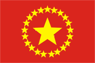 Heraldist Pokhlebkin China-style flag proposal for Russia. Small stars around the large symbolize the national republics of Russian Federation