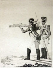 Soldaten der russischen Armee, im Gebrauch mit dem Bündelrevolvergewehr 1825