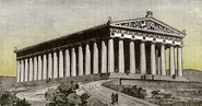 The Parthenon of Athens, formerly a church, then Imperial treasury and now the palace of the King of Greece, as seen from the Latin Watchtower.