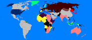 1945, The Ottoman Empire collapses and is completely occupied by Britain and the Soviet Union. Britain is nearly pushed out of mainland Europe and half of Scotland is taken by the Irish. Indonesia rebels against the Dutch. U.S. liberates Portugal and invades Spain and begins North African Campaign, U.S. drops atomic bombs on Japan and Japan surrenders. German invasion of Italy fails and begins to fall back towards Berlin as the Soviet Union is only 100 miles from it. Finland is almost completely overrun by the Soviet Union. German and British naval forces meet near London coast and engage.