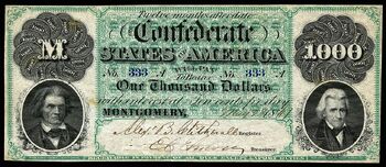 Scan of a $1000 Confederate greyback note