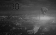 Fotografia encontrada fora de Washington, mostra uma das bombas nucleares detonando perto do National Mall