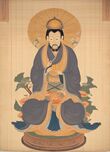 Jesus depiction on a 14th century Japanese silk painting (Nightcafe AI generated)