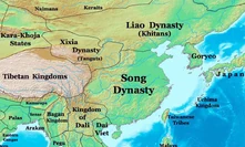 A map of the Song dynasty and the Liao dynasty to its north.
