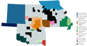 Map of Major communities in Oklahoma, Kansas, and Missouri
