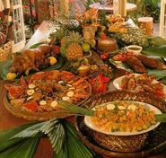 A typical set of food prepared during a town fiesta.