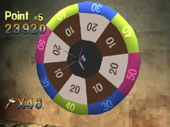 A view of the dartboard, having hit the bullseye.