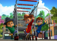 The Chipmunks with Shopping Trolley and Cowboy Outfits