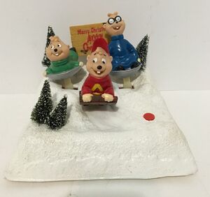 Vintage Gemmy Christmas Alvin & the Chipmunks Go Sledding Musical Decoration EUC