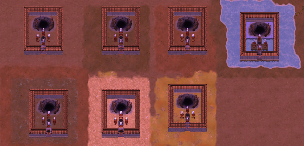 In-game Screenshot of a proposed very auspicious design around the Mysterious Caverns, Very Auspicious under all weathers but Thunderstorm and on all Terrains.