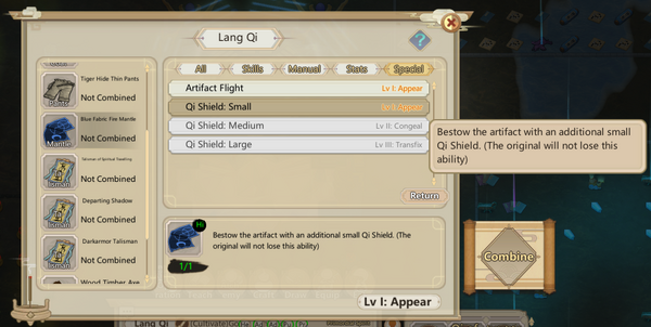Screenshot of the Sub-spirit attachment menu