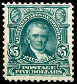 The $5 stamp, John Marshall. Just 48,000 produced. Perf 10 stamps were made in 1917 and are much more common.