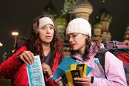 Wanda & Desiree at St. Basil's Cathedral in Russia, the midpoint for Leg 3.
