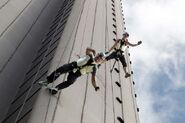 Rachel & Dave rappelling down the Makai Tower in the final leg.