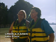 Linda & Karen were eliminated from the race in 4th place after Karen ran out of energy at an extremely physical Roadblock.