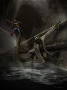Concept art of Spider-Man vs Lizard in the sewers