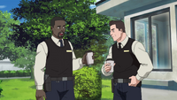 Steve talks with another security guard