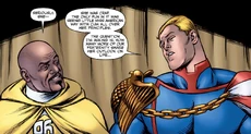 Homelander talks to Oh-Father during the Believe event