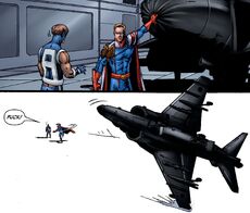 Homelander throwing a fighter jet with ease