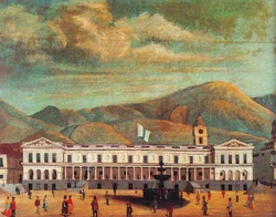 El palacio durante la República, después de la Revolución Marcista. Óleo de Rafael Salas Estrada (1846).