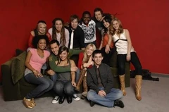 The Finalists; Standing: Amanda Overmyer Jason Castro, David Cook, Chikezie, Michael Johns, Carly Smithson and Kristy Lee Cook; Seated: Syesha Mercado, David Hernandez, Ramiele Malubay, Brooke White and David Archuleta