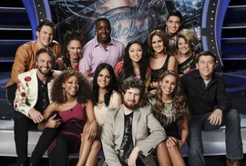 The Finalists; Back Row: James Durbin, Naima Adedapo, Jacob Lusk, Thia Megia, Karen Rodriguez, Stefano Langone and Lauren Alaina; Front Row: Paul McDonald, Ashton Jones, Pia Toscano, Casey Abrams, Haley Reinhart and Scotty McCreery