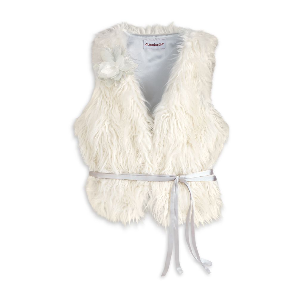 American Girl Winter White Outfit Faux Fur Vest, Shirt, Shorts