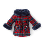 Fur-Trim Plaid Coat