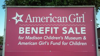 Sign outside of the Middleton, WI location of the American Girl Benefit Sale.