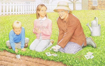 Emily assists Mrs. Gifford in the victory garden.