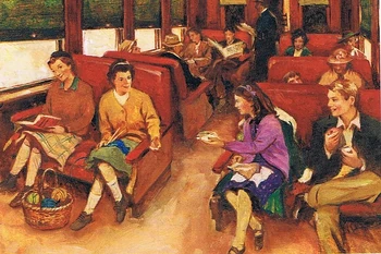 Ruthie and Charlie on the train to Mountain Hollow.