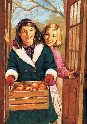 Kit announces Ruthie delivering a crate of apples.