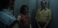 Whitely in the elevator with Daniel and Cameron