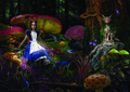 Alice and Cheshire Cat in the woods of Wonderland.