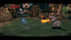 Alice dodging 's fire breath.