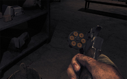 The revolver's cylinder completely loaded.