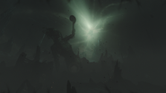 Tihana's collapsed statute and dark sun (close-up).