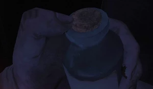 Liquid Bunker.png (171 KB) Henri about to drink a liquid from a green bottle.