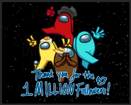 Yellow shown with a Mini Crewmate thanking the community for one million followers on Twitter.